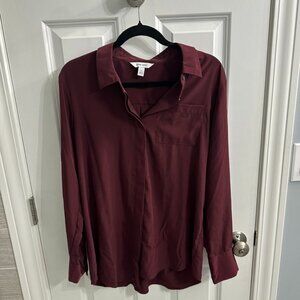 Large maroon button up blouse